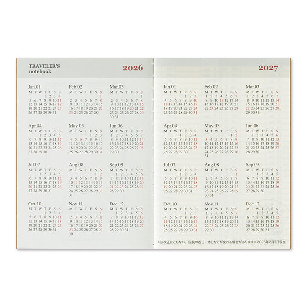 TRAVELER'S notebook Passport Size Refill 2026 Weekly