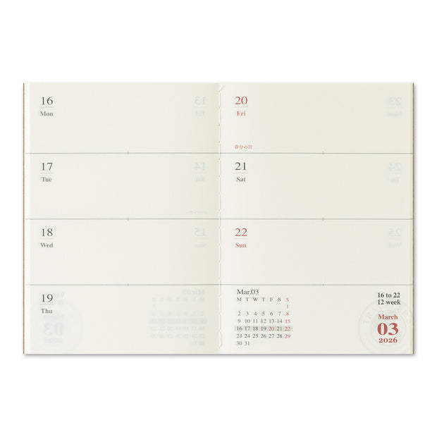 TRAVELER'S notebook Passport Size Refill 2026 Weekly