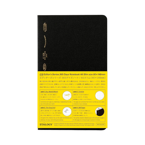 Stalogy 365 Days Notebook, A6 slim , Black - Grid