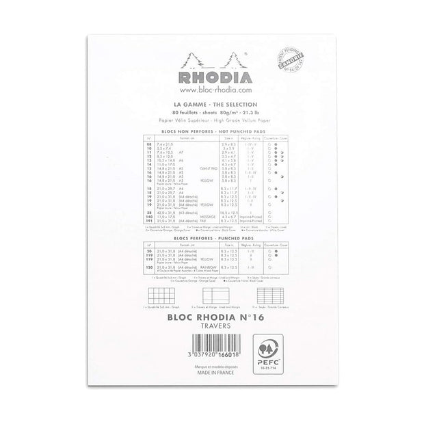 Rhodia Pad #16, Lined with margin, A5 - White