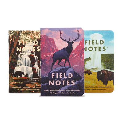 Field Notes Summer 2019 Edition Memobooks - National Parks - Rocky Mountain, Great Smokey Mountains, Yellowstone - noteworthy