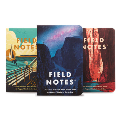 Field Notes Summer 2019 Edition Memobooks - National Parks - Yosemite, Acadia, Zion - noteworthy