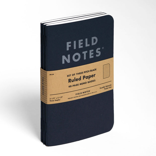 Field Notes Pitch Black Memo Books, Ruled - Set of 3