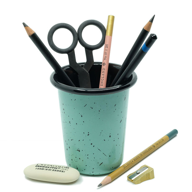 Speckled Enamel Pencil Pot, Green - noteworthy
