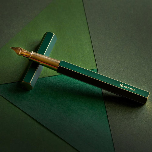 ystudio Classic Revolve Fountain Pen, Green - M (Medium)