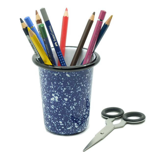 Speckled Enamel Pencil Pot, Blue - noteworthy